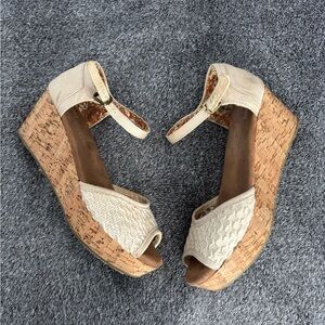 Toms Cream Woven Cork Wedge Sandals size 6.5